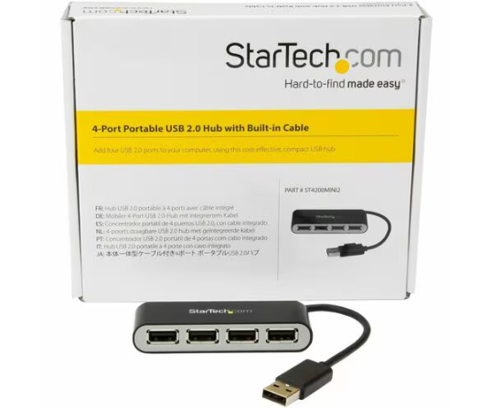 Concentrador USB 2.0 de 4 Puertos con Cable Integrado - Hub Portátil USB 2.0