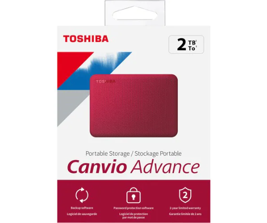 Disco Duro Pórtatil Toshiba Canvio Advance - Externo - 2TB - Rojo - USB 3.0