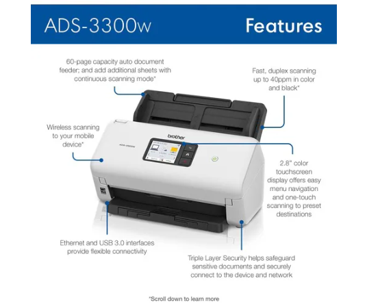 Brother Escáner de superficie plana Brother ADS-4300N - Inalámbrico 