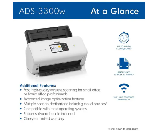 Brother Escáner de superficie plana Brother ADS-4300N - Inalámbrico 