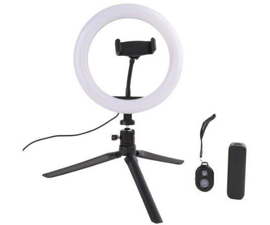 Anillo de luz Vivitar de 8 pulgadas con soporte para teléfono y varilla de cuello de cisne